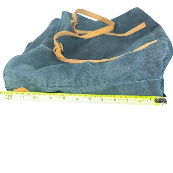 Hearth & Hand with Magnolia Canvas Tote Bag Navy with Tan Straps Large Carryall - Picture 12 of 13